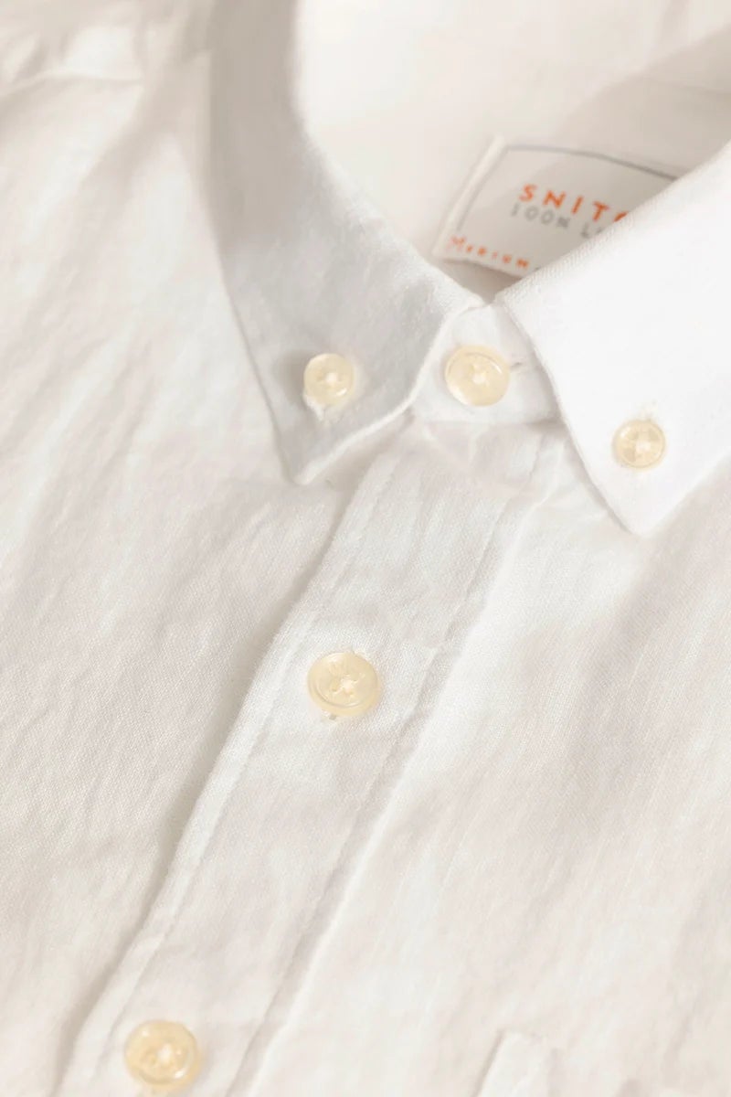 SNITCH Elementary White Plain 100% Linen Shirt - Image 2
